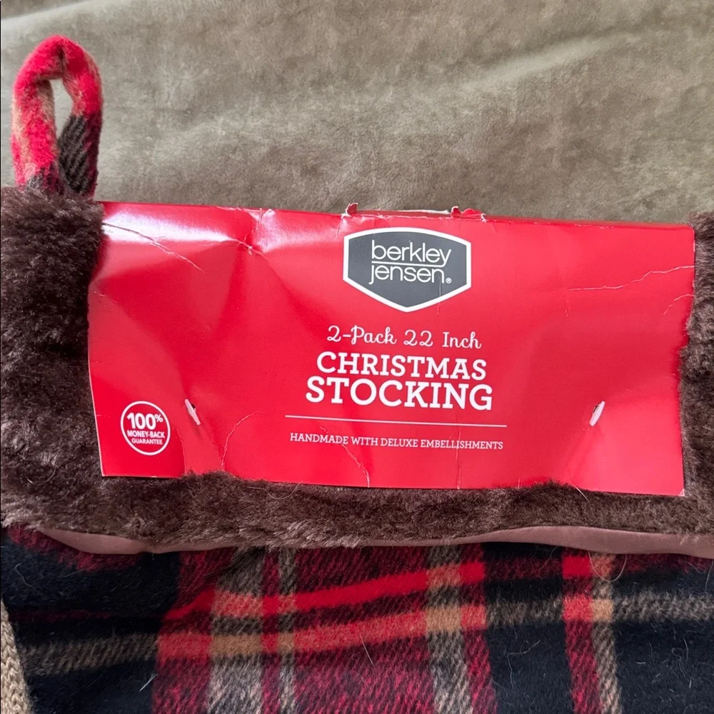 Berkeley Jensen Holiday Plaid Christmas Stocking pair